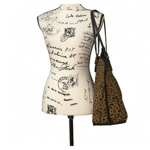 Anthropologie‎ Leopard Print Tote Bag Large Shopper Travel Work Brown Black